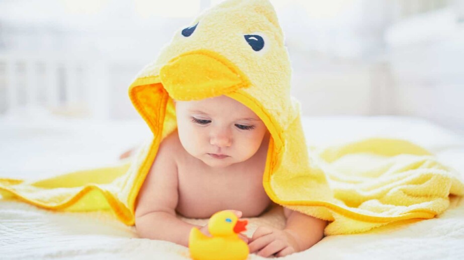 Baby in hooded towel