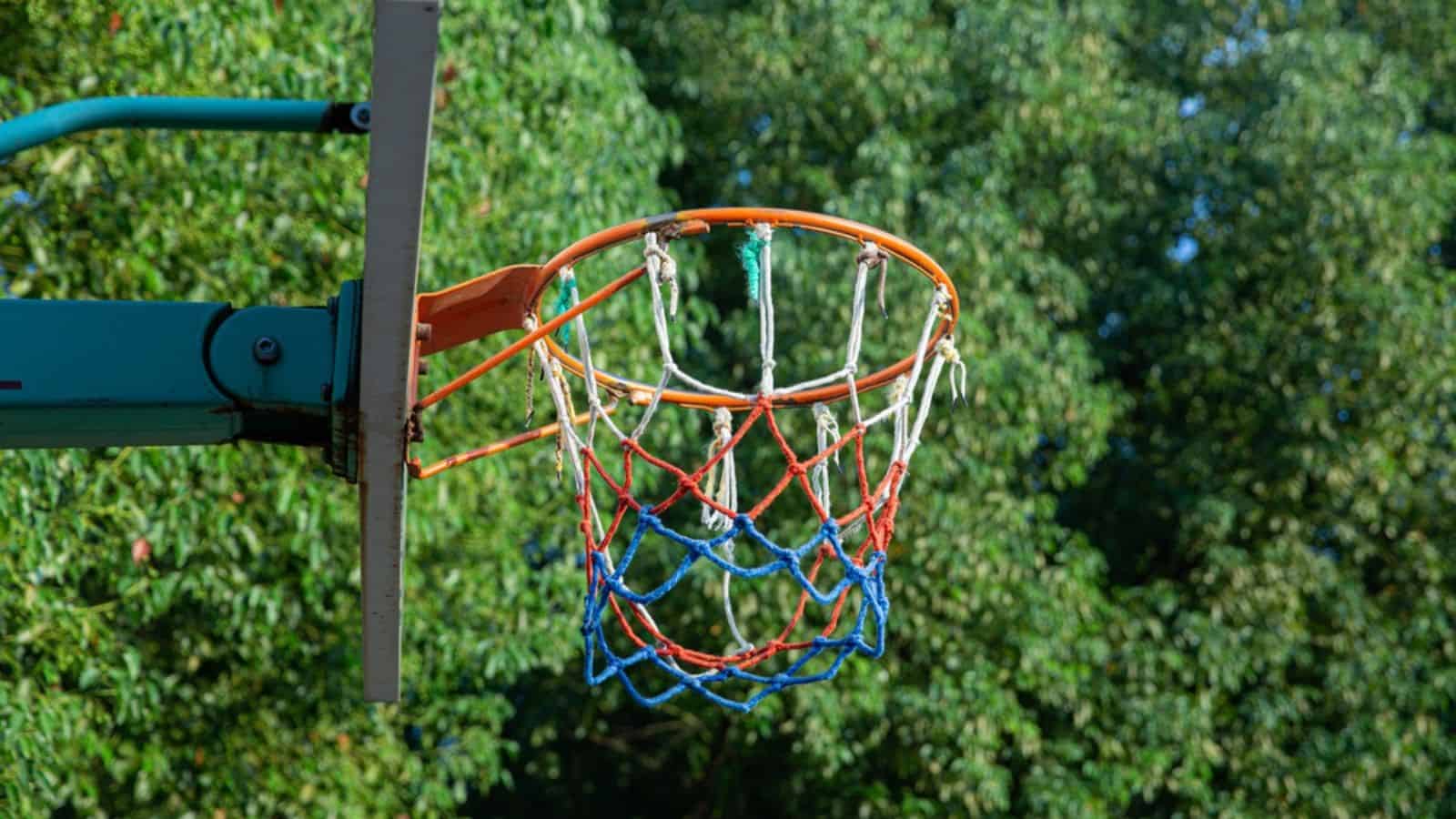Basketball hoop with colored net