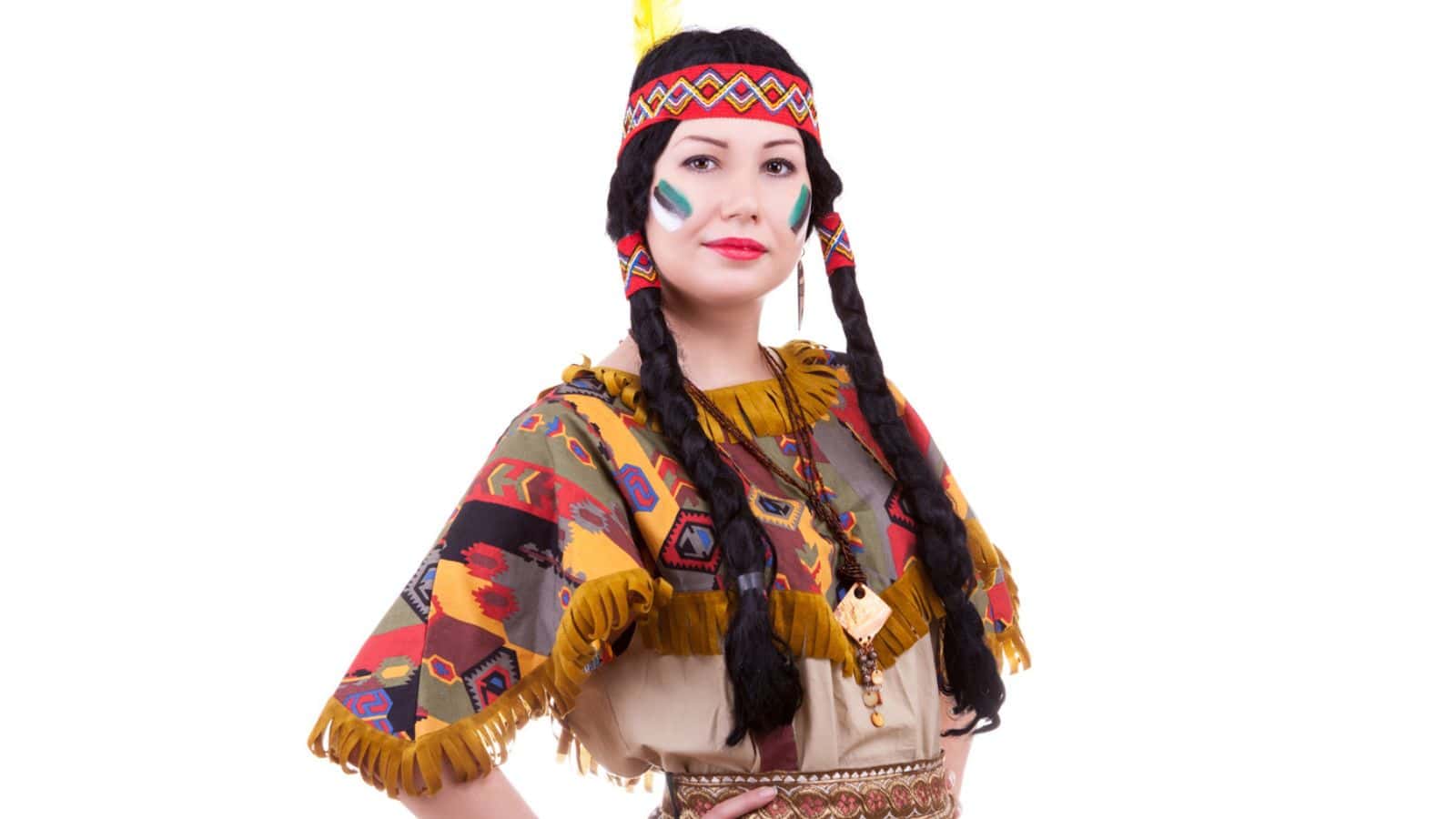 Beautiful native american woman on white background