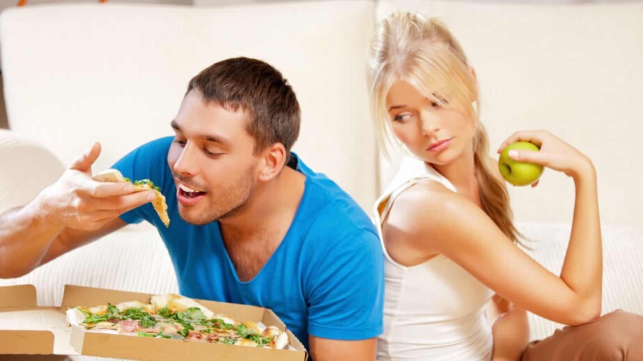 Couple eating different food