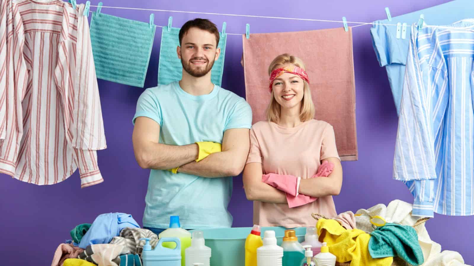 Couple ready to wash and clean the clothes