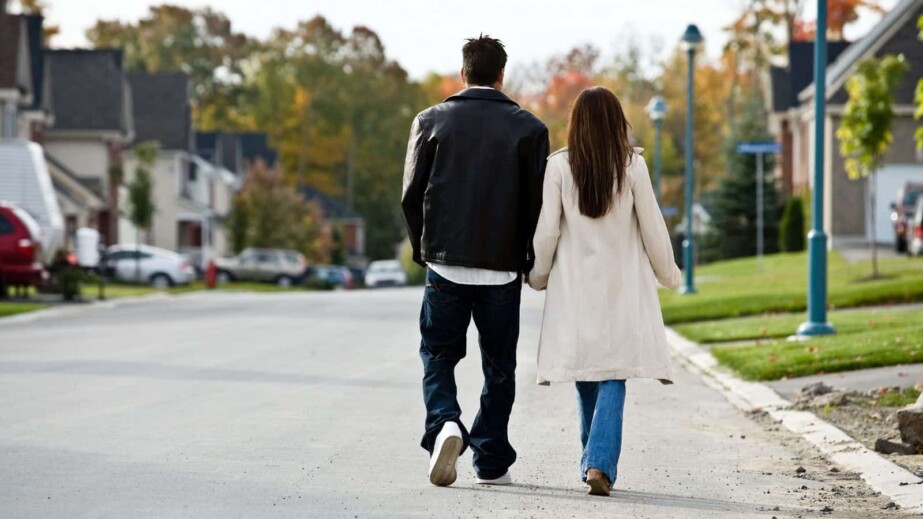 Couple walking in street 