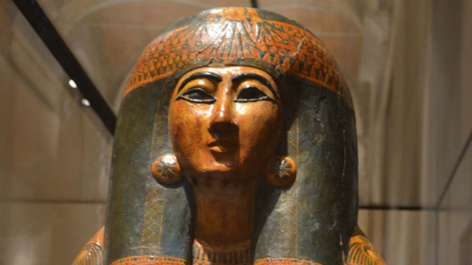 Exhibition of mummies, artifacts and Egyptian finds at the Egyptian Museum of Turin