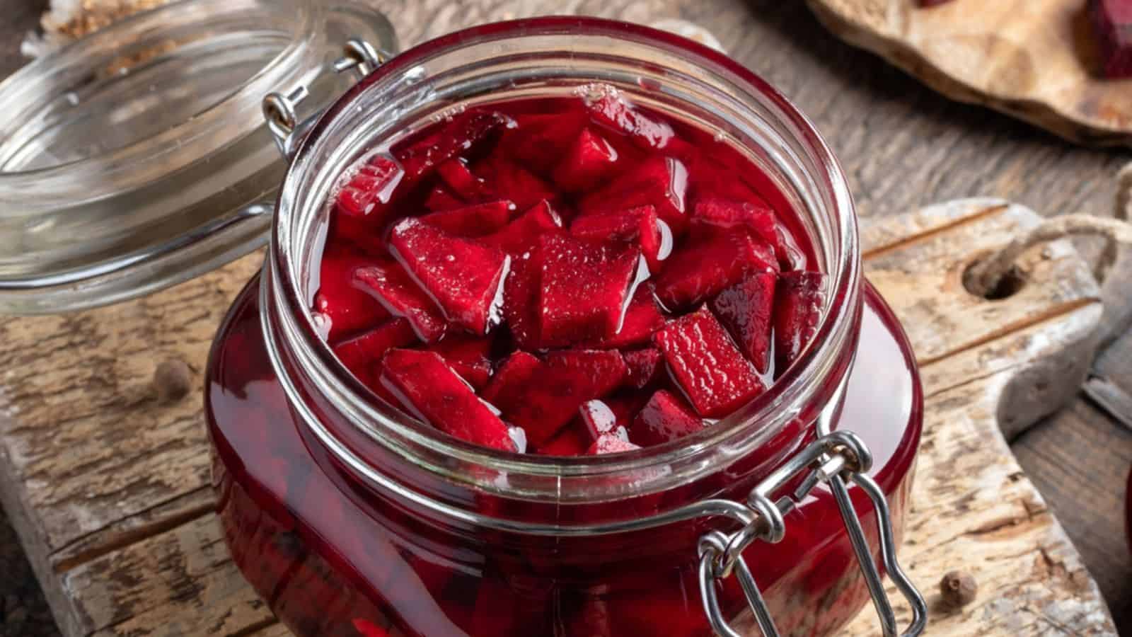 Fermented red beets, in a glass jar