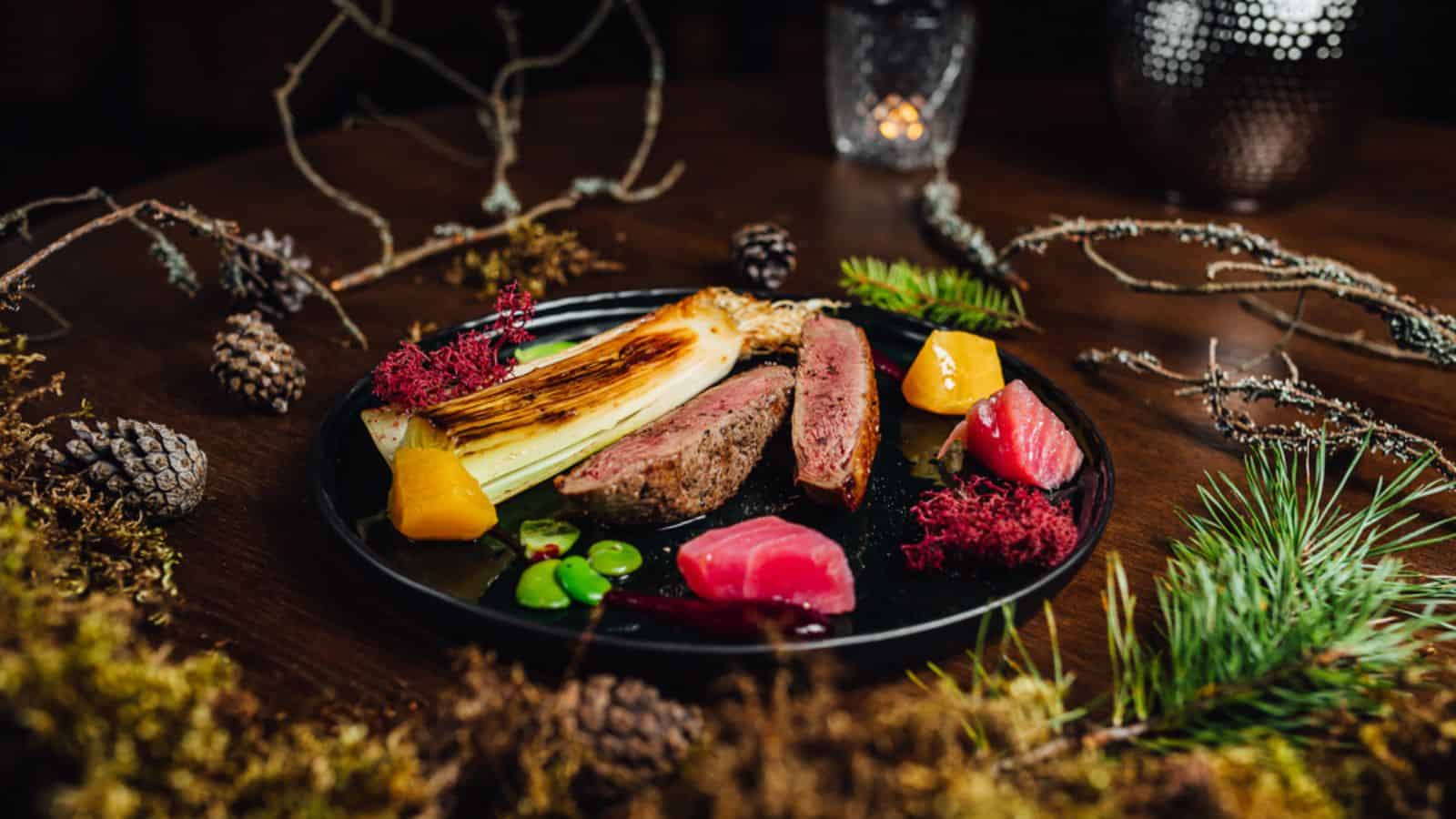 Fresh duck meat steak in Michelin star restaurant