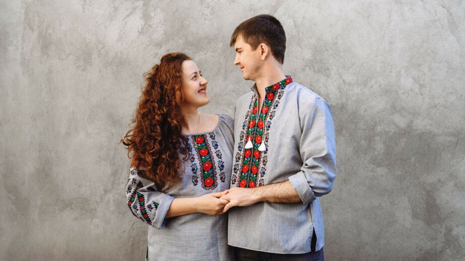 Husband and Wife in Embroidered Shirts