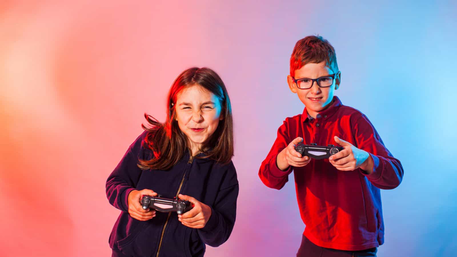 Kids Playing Video Games with Controller