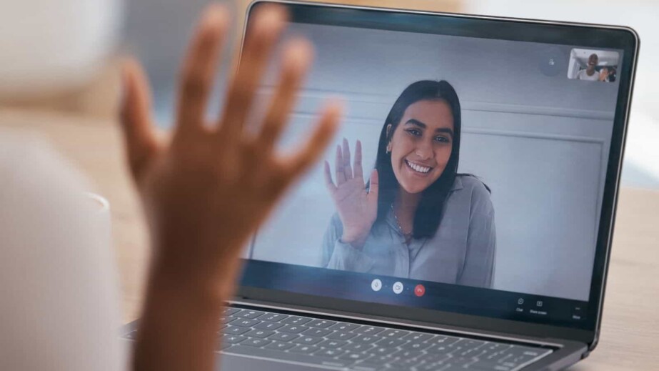 Laptop, Wave and Women on a Video Call