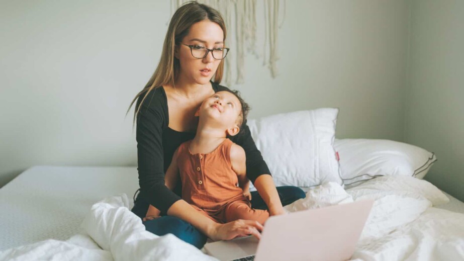 Mother Working at Home with Child