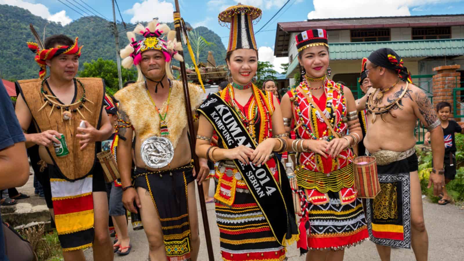 People of the Bidayuh tribe, an indigenous native people of Borneo