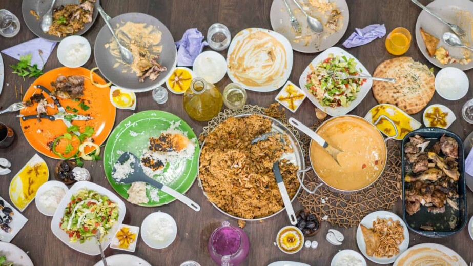 Top View of Leftovers Food on Table