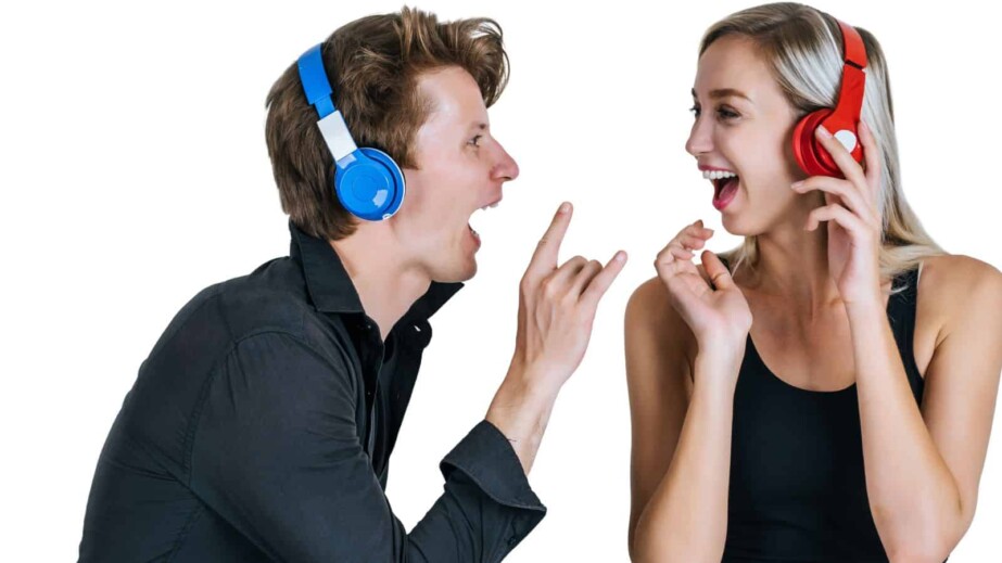 man and woman listening