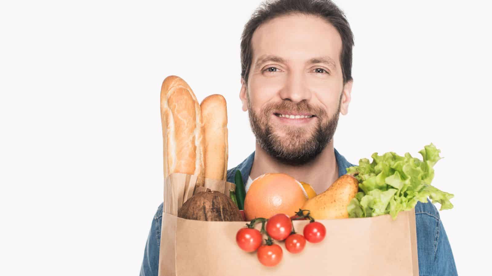 man with groceries